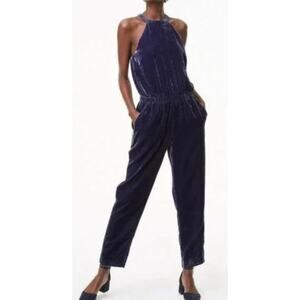 LOFT Women’s Bluish Purple Crushed Velvet Halter Jumpsuit Size Small